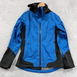 NAU Rain Jacket Women's Small Full Zip Lightweight Waterproof Hiking Blue Hooded